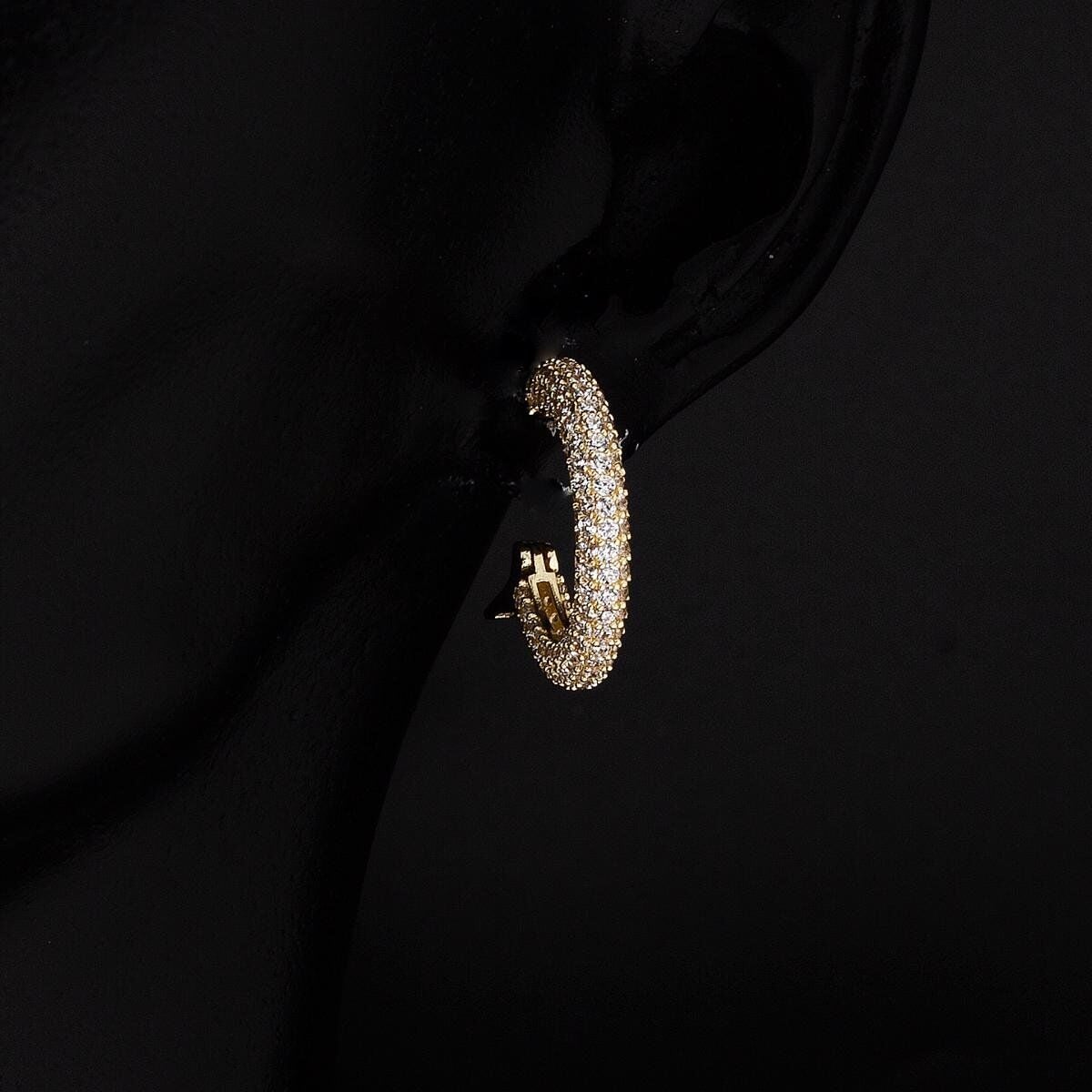 14K Yellow Gold Half Eternity Hoop Cubic Zirconia Earrings