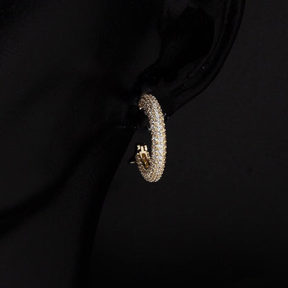 14K Yellow Gold Half Eternity Hoop Cubic Zirconia Earrings