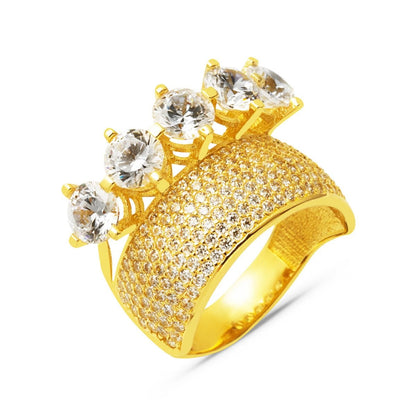 14K Yellow Gold Half Eternity Five Stone Cubic Zirconia Wedding Band Ring