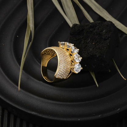 14K Yellow Gold Half Eternity Five Stone Cubic Zirconia Wedding Band Ring