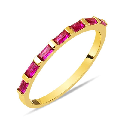 14K Yellow Gold Half Eternity Rose Baguette Cubic Zirconia Ring