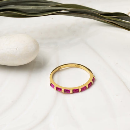 14K Yellow Gold Half Eternity Rose Baguette Cubic Zirconia Ring