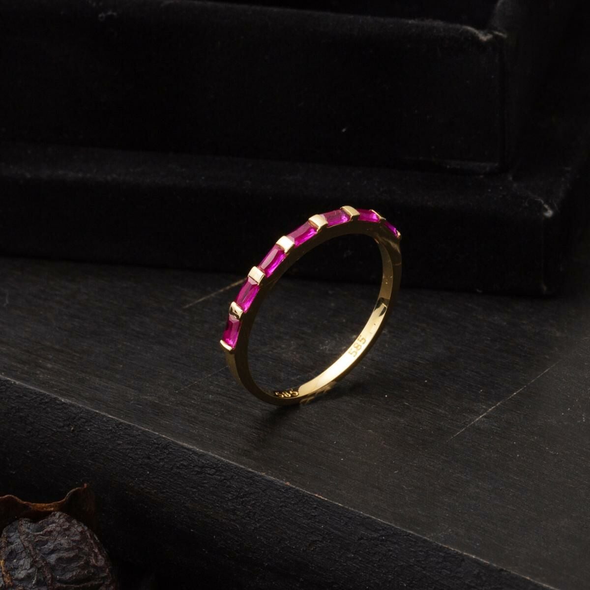 14K Yellow Gold Half Eternity Rose Baguette Cubic Zirconia Ring