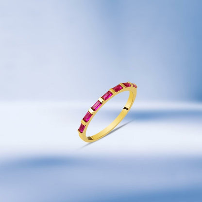 14K Yellow Gold Half Eternity Rose Baguette Cubic Zirconia Ring
