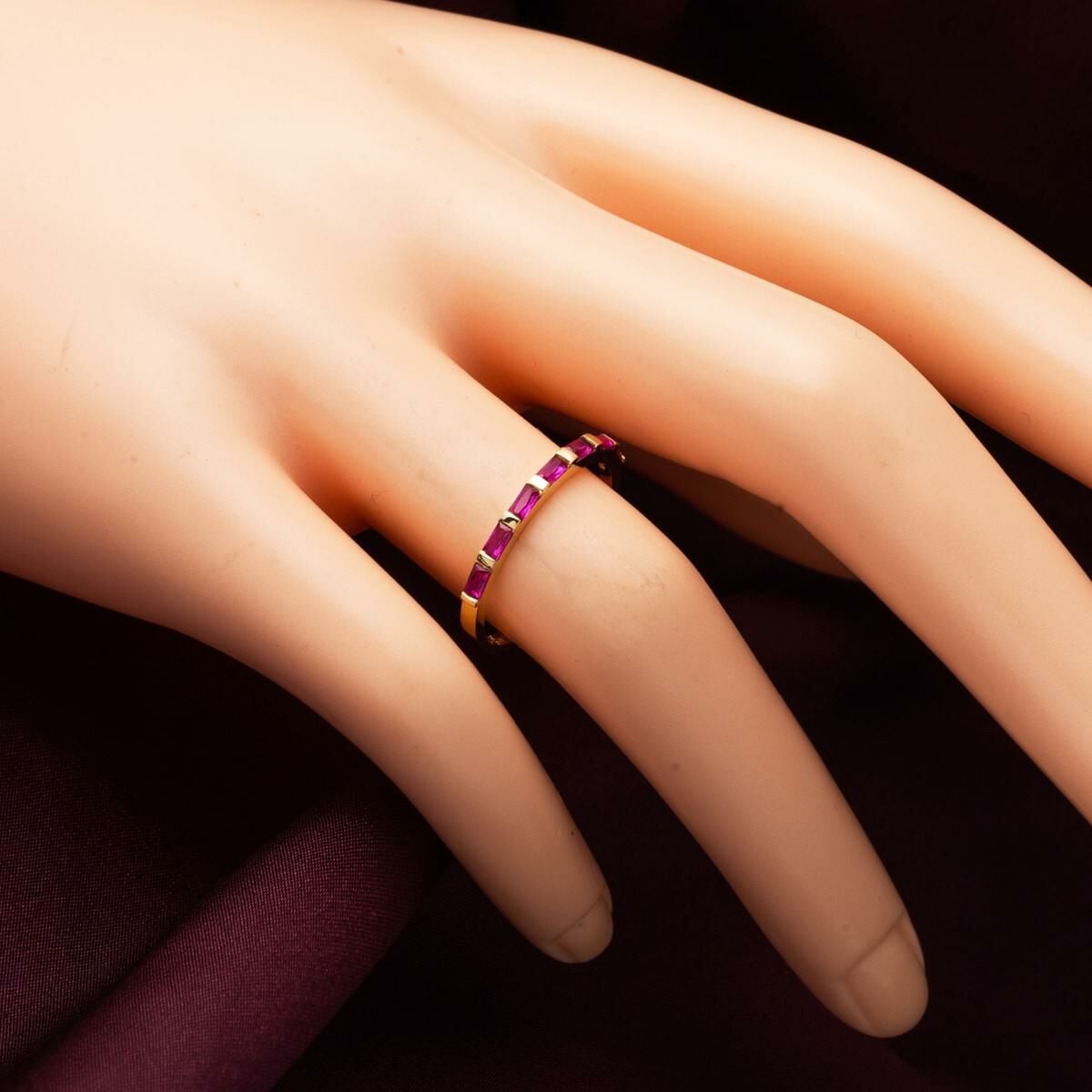 14K Yellow Gold Half Eternity Rose Baguette Cubic Zirconia Ring
