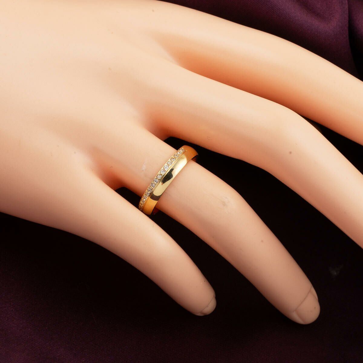 14K Yellow Gold Half Eternity Cubic Zirconia Women's Wedding Band