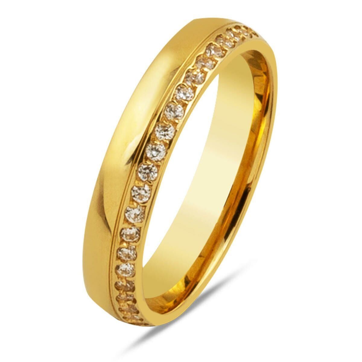 14K Yellow Gold Half Eternity Cubic Zirconia Women's Wedding Band