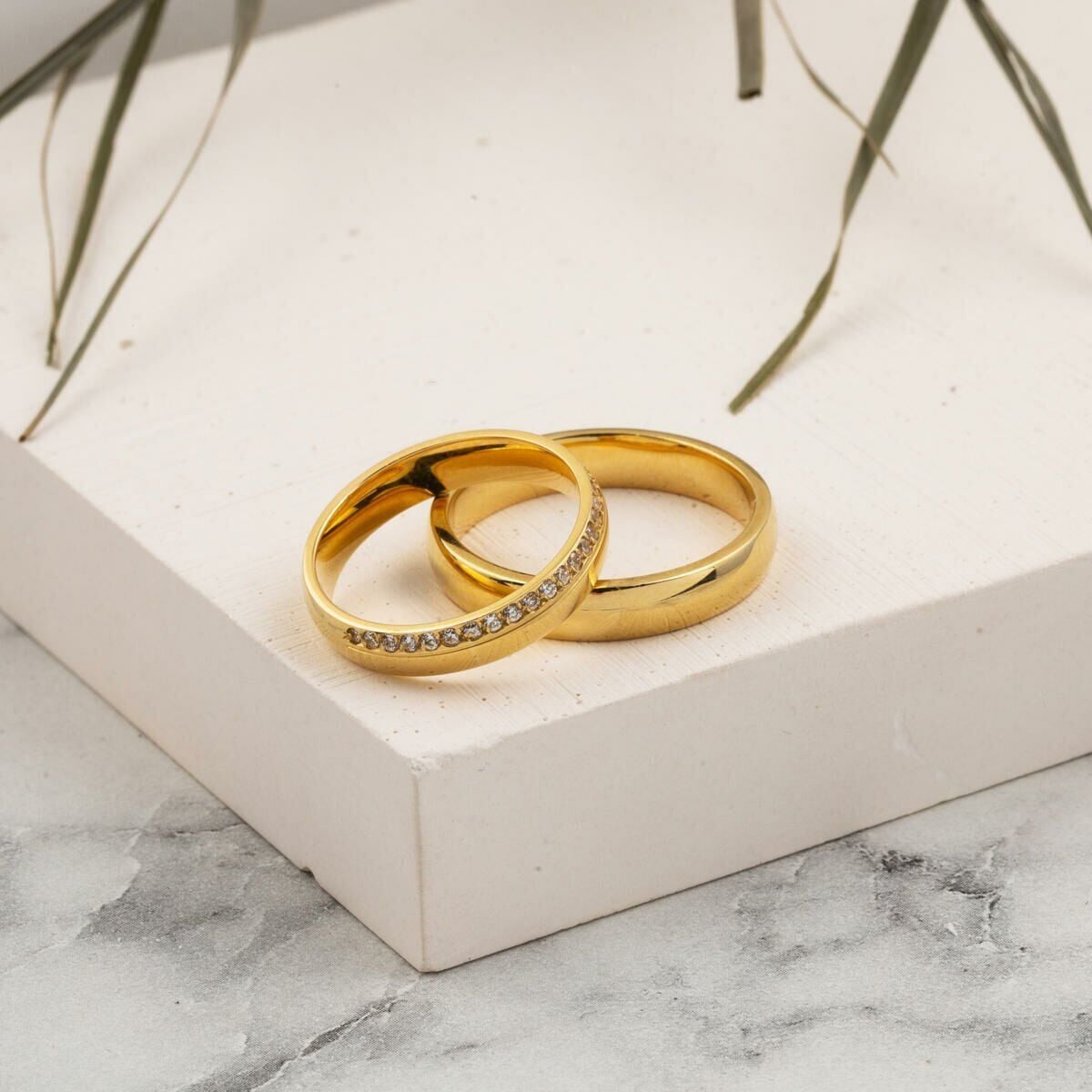 14K Yellow Gold Half Eternity Cubic Zirconia Women's Wedding Band