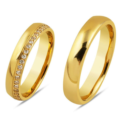 14K Yellow Gold Half Eternity Double Cubic Zirconia Wedding Band Ring
