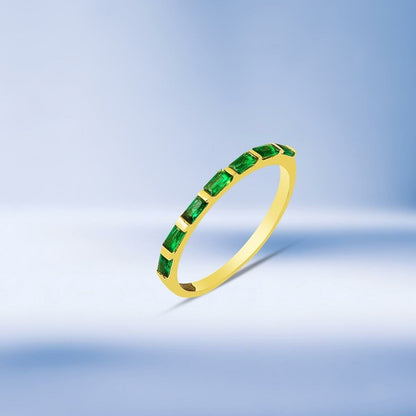 14K Yellow Gold Half Eternity Green Baguette Cubic Zirconia Ring