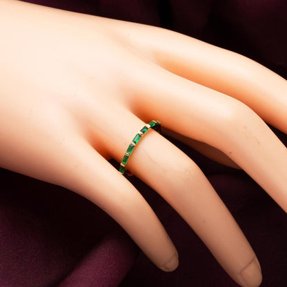 14K Yellow Gold Half Eternity Green Baguette Cubic Zirconia Ring