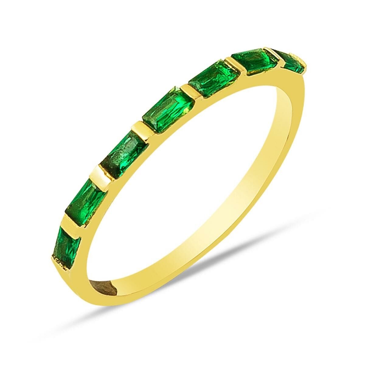14K Yellow Gold Half Eternity Green Baguette Cubic Zirconia Ring