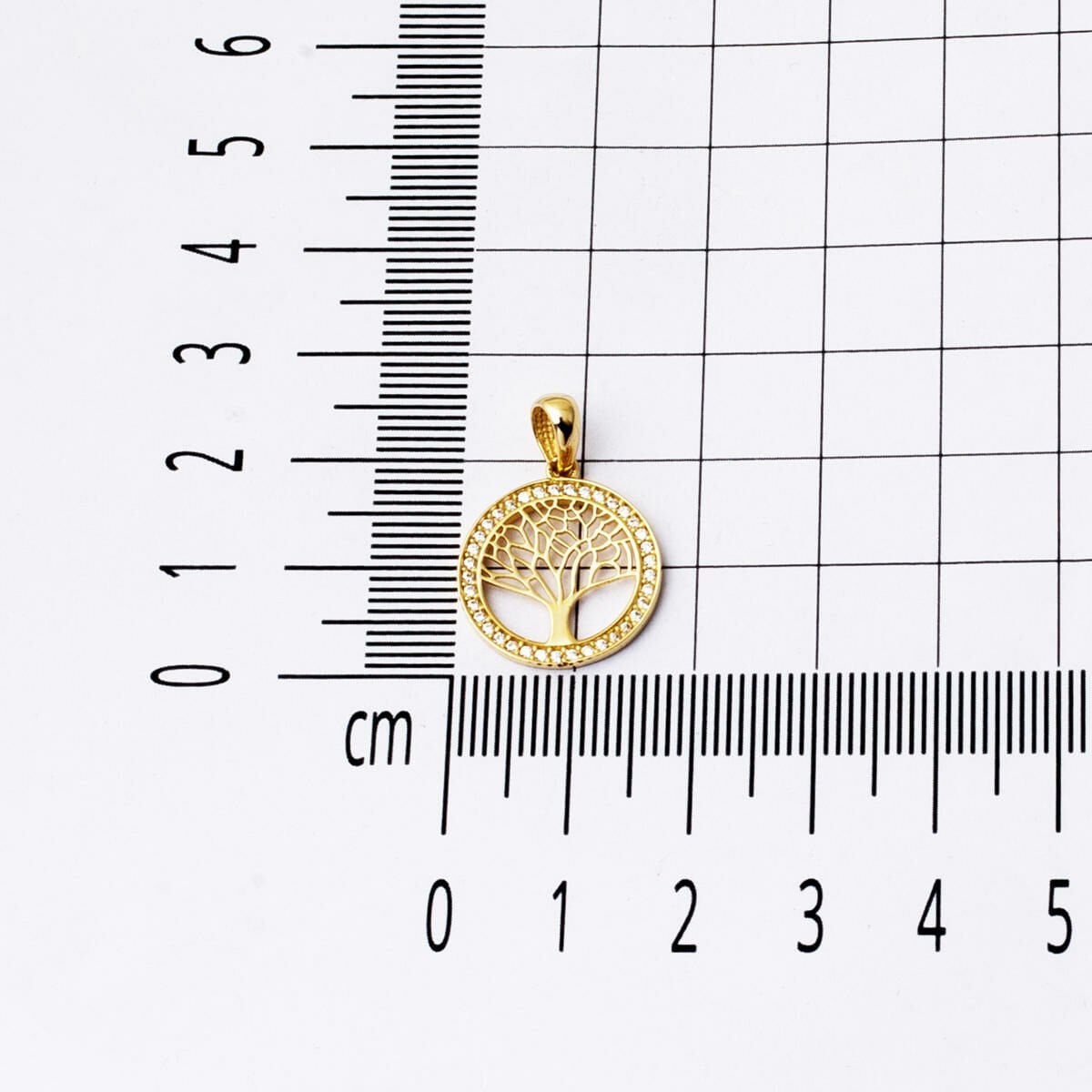 14K Yellow Gold Life Tree Cubic Zirconia Necklace