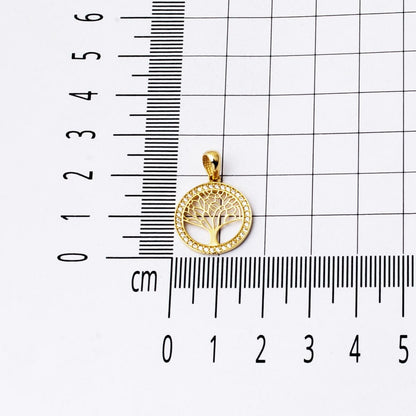 14K Yellow Gold Life Tree Cubic Zirconia Necklace