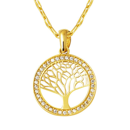 14K Yellow Gold Life Tree Cubic Zirconia Necklace