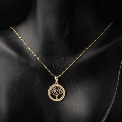 14K Yellow Gold Life Tree Cubic Zirconia Necklace