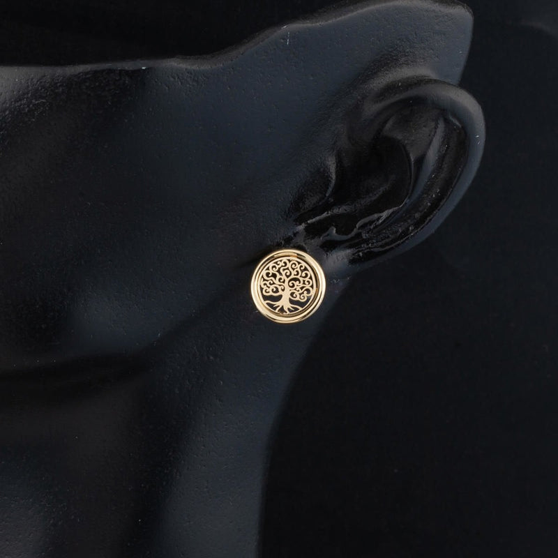 14K Yellow Gold Life Tree Studded Earrings