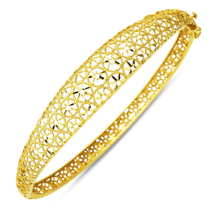 14K Yellow Gold Flower of Life Hinged Cuff Bangle (10.31 g)