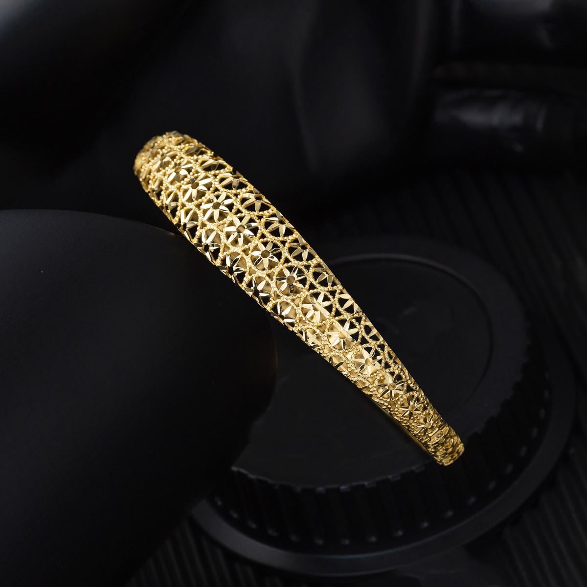 14K Yellow Gold Flower of Life Hinged Cuff Bangle (10.31 g)