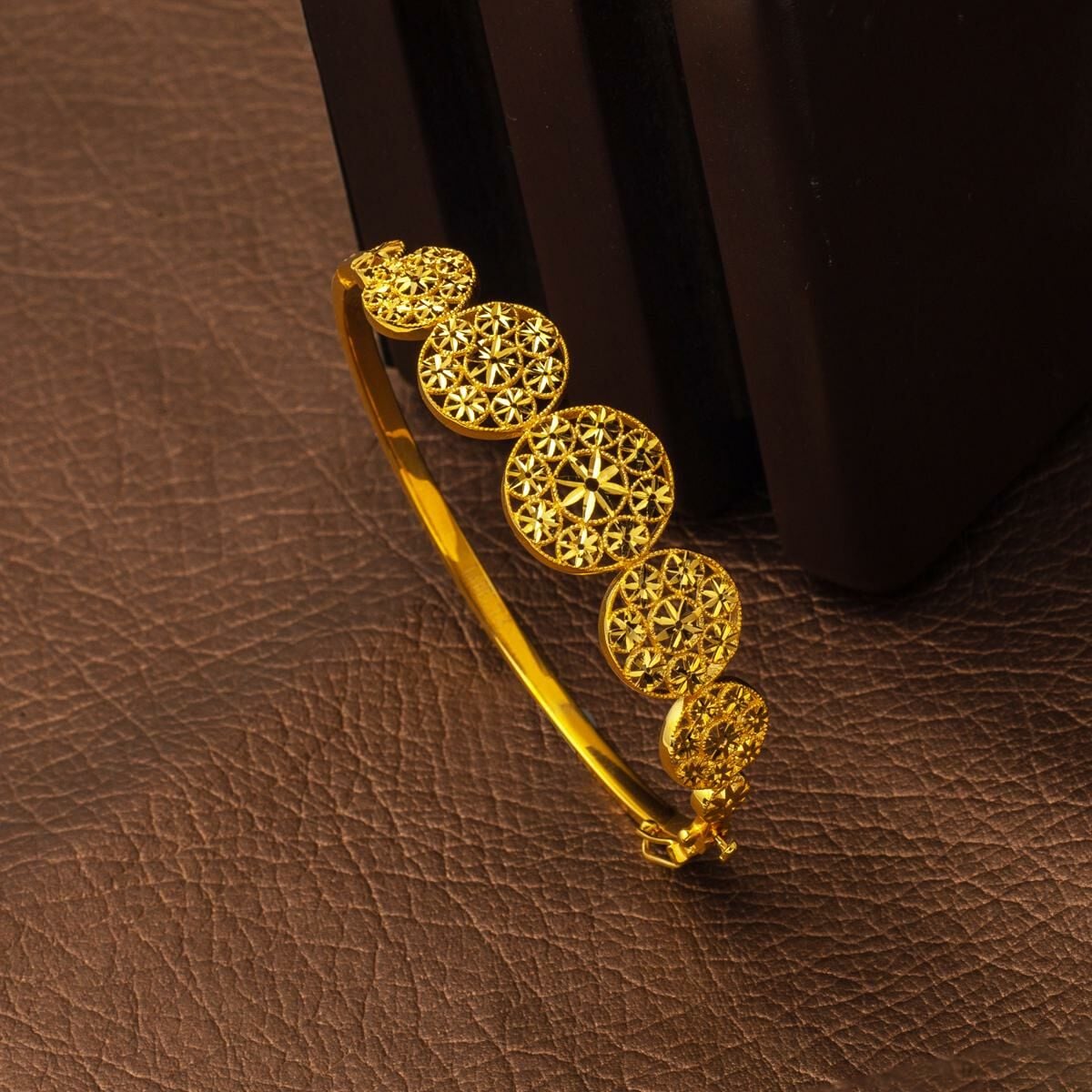 22K Yellow Gold Flower of Life Hinged Cuff Bangle (10.85 g)