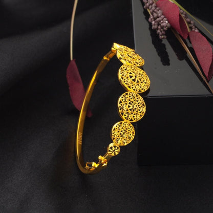 22K Yellow Gold Flower of Life Hinged Cuff Bangle (10.85 g)