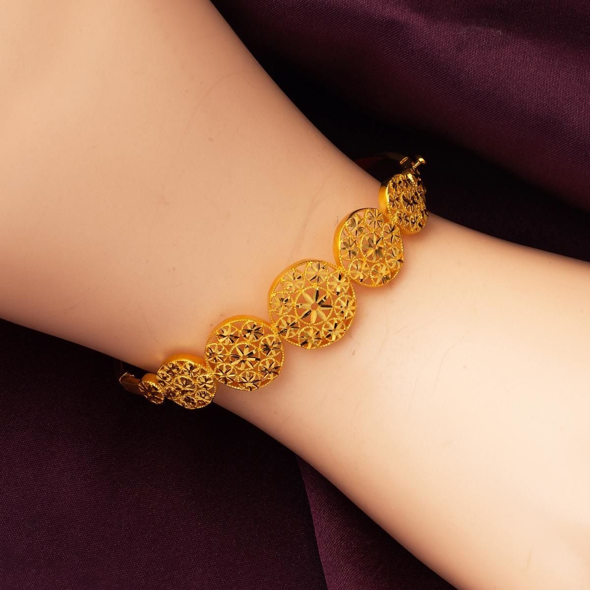 22K Yellow Gold Flower of Life Hinged Cuff Bangle (10.85 g)