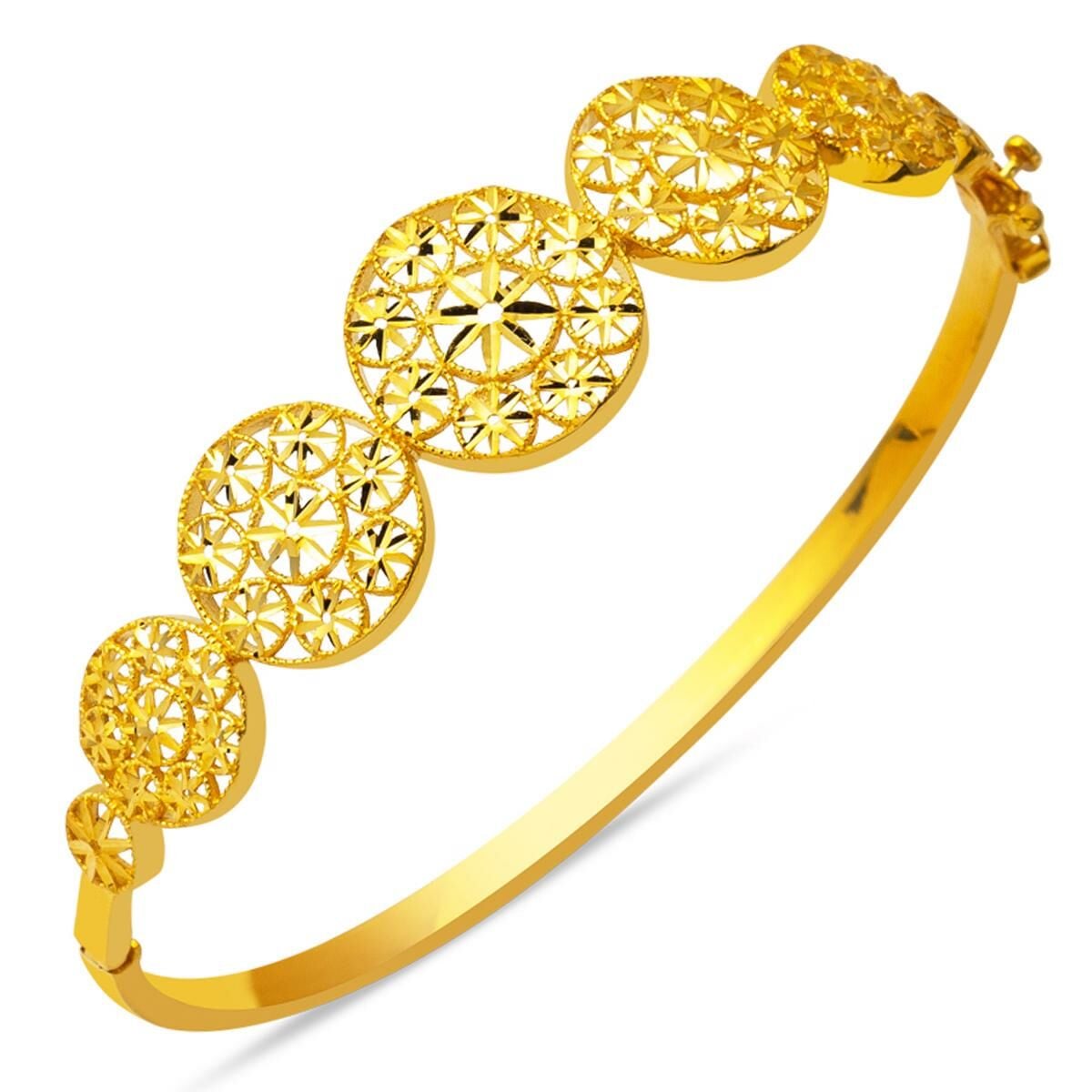22K Yellow Gold Flower of Life Hinged Cuff Bangle (10.85 g)