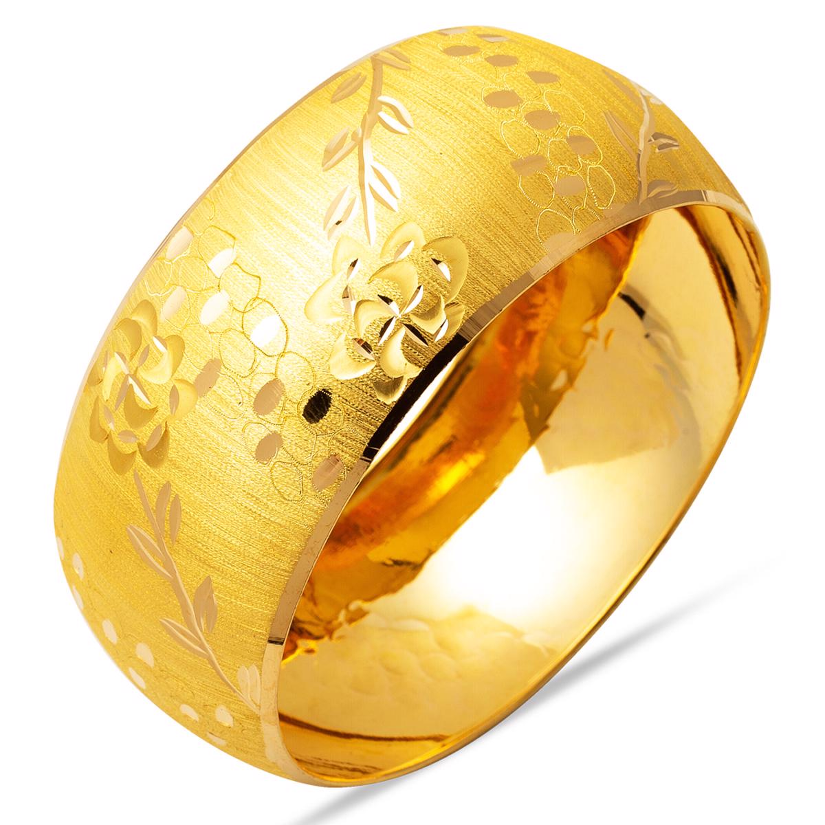 22K Yellow Gold Flower of Life Extra Wide Bangle
