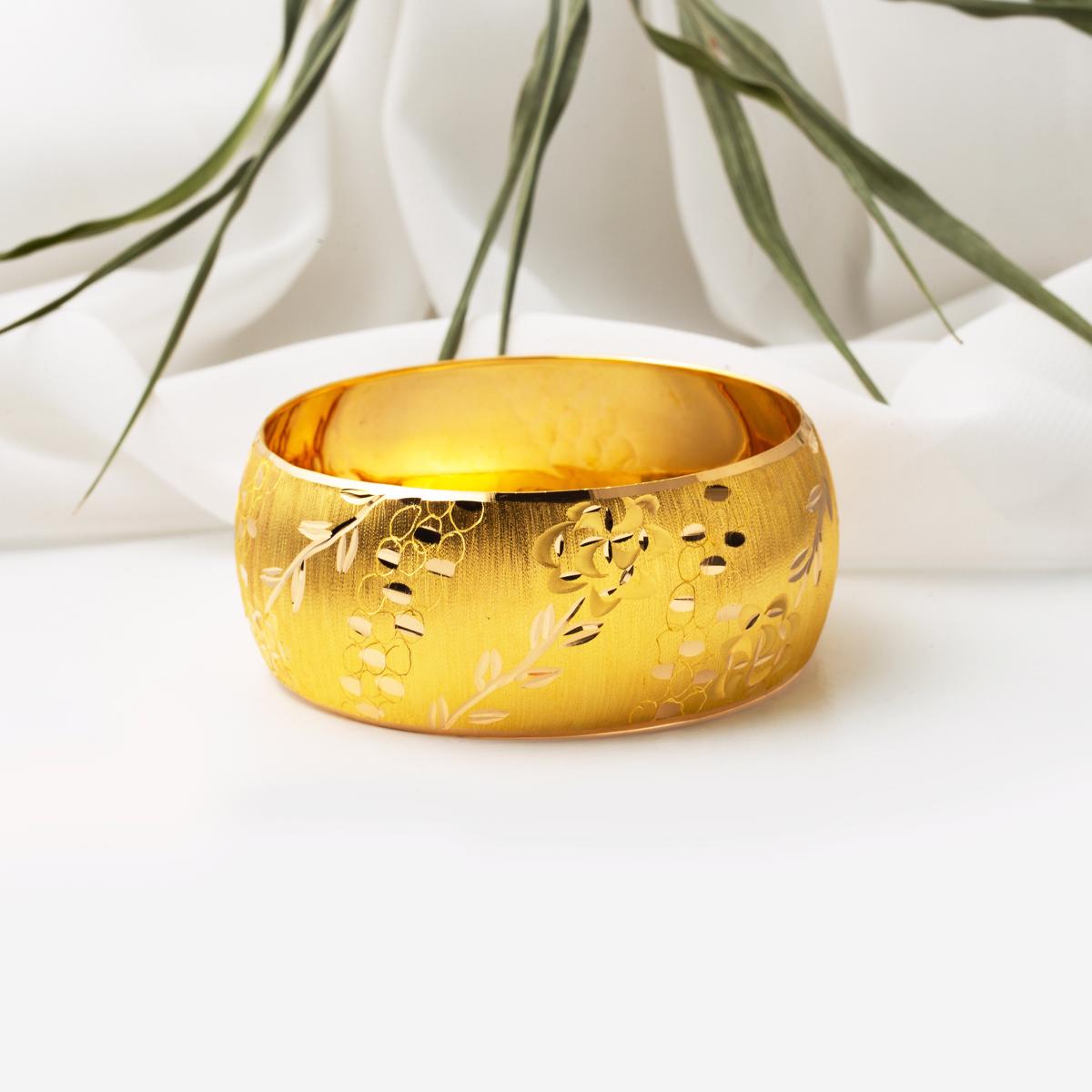 22K Yellow Gold Flower of Life Extra Wide Bangle