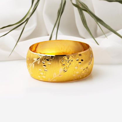 22K Yellow Gold Flower of Life Extra Wide Bangle