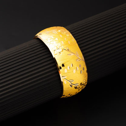 22K Yellow Gold Flower of Life Extra Wide Bangle