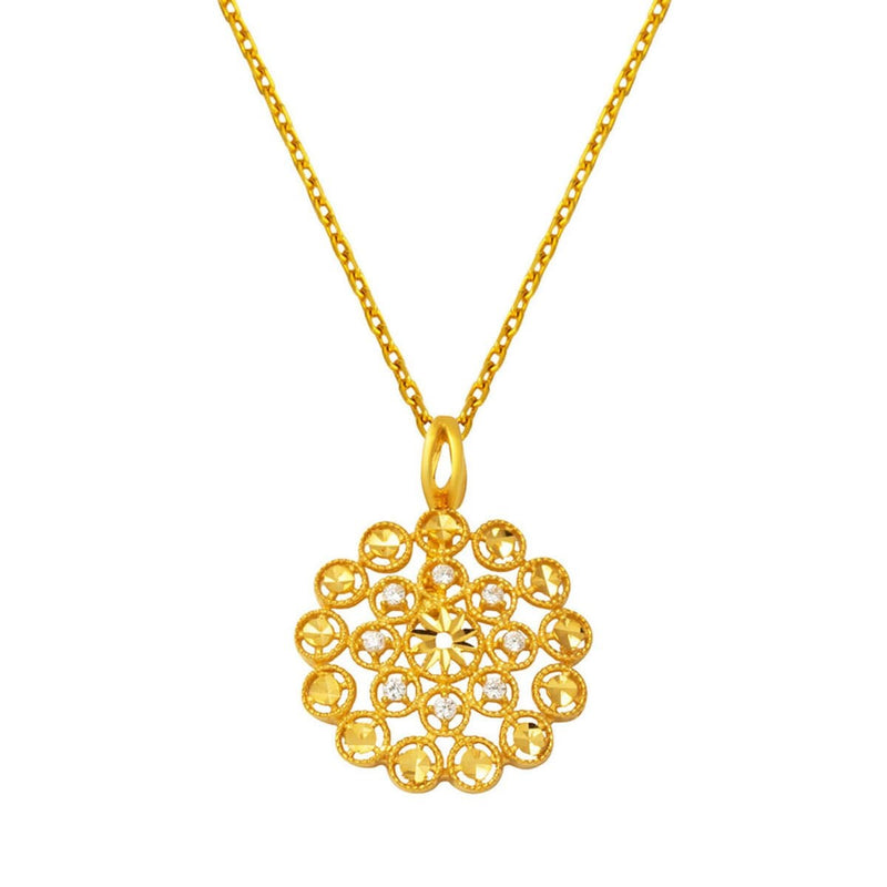 22K Yellow Gold Flower of Life Chain Cubic Zirconia Necklace
