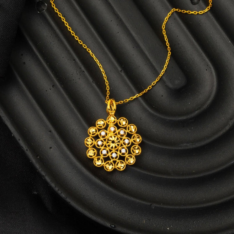 22K Yellow Gold Flower of Life Chain Cubic Zirconia Necklace