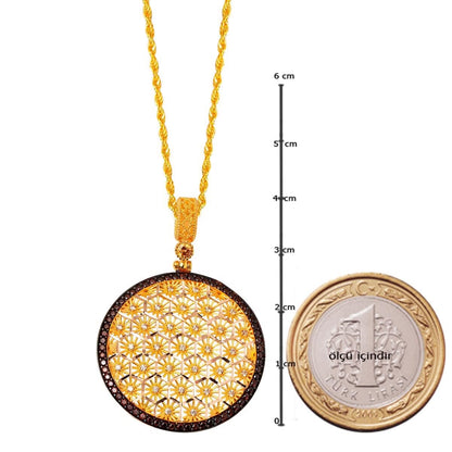 14K Yellow Gold Flower of Life Cubic Zirconia 3-Piece Jewelry Set