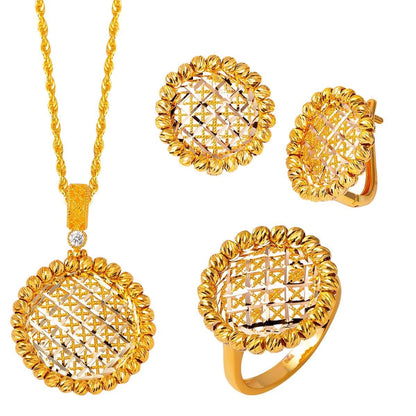14K Yellow Gold Flower of Life Engagement Cubic Zirconia Jewelry Set