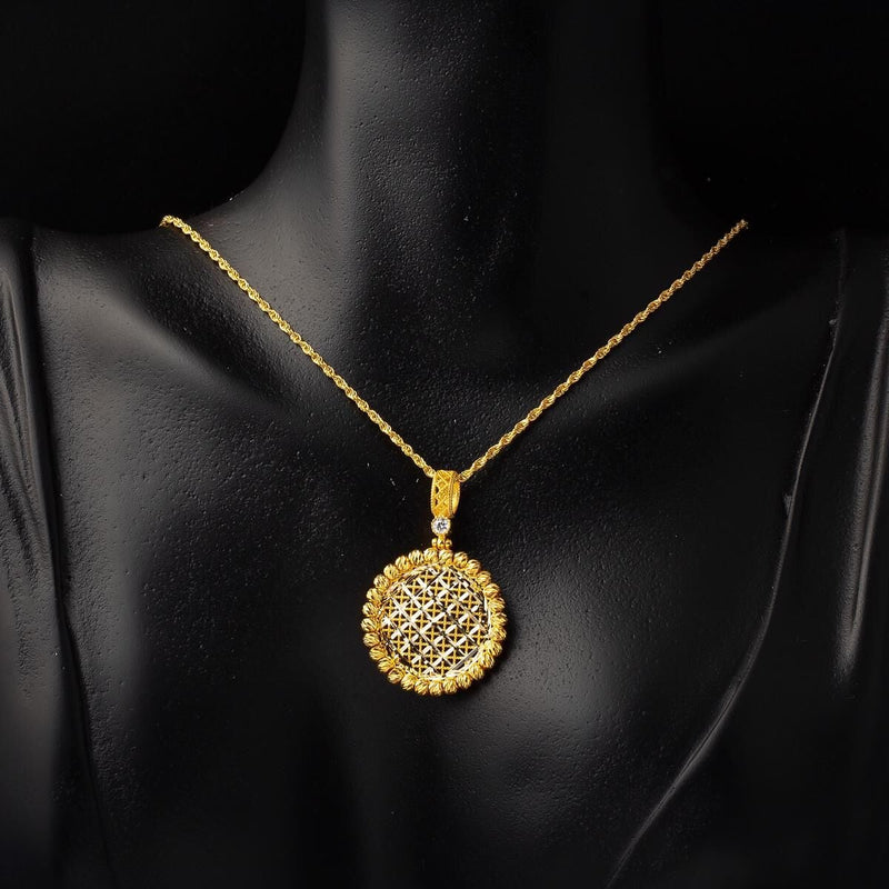 14K Yellow Gold Flower of Life Engagement Cubic Zirconia Jewelry Set