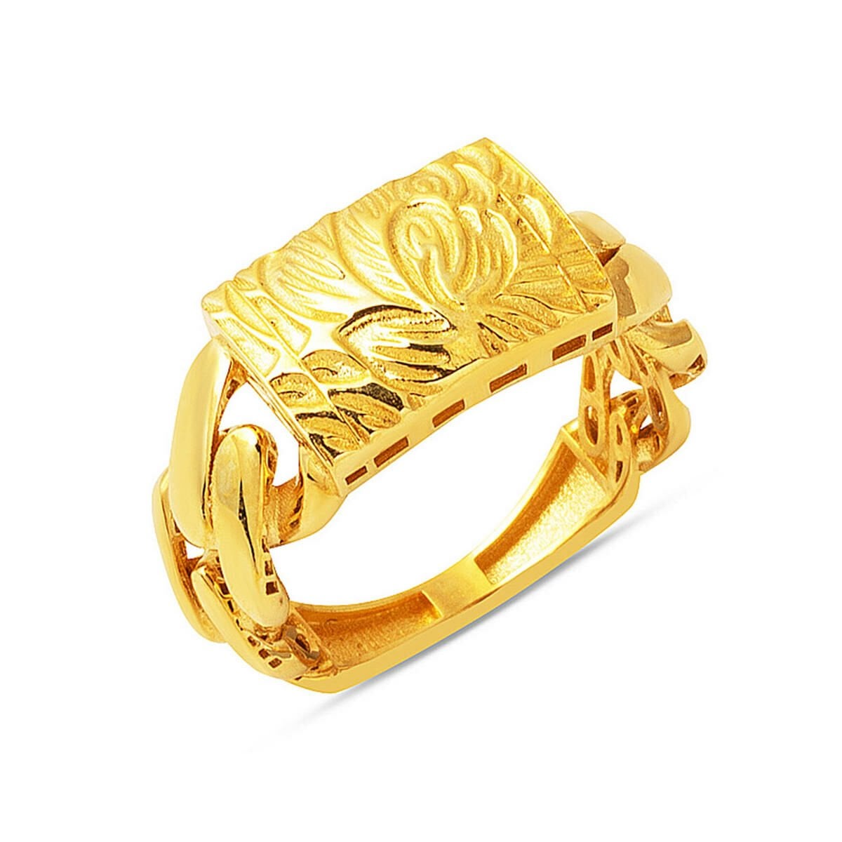 14K Yellow Gold Flower of Life Curb Ring