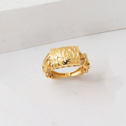 14K Yellow Gold Flower of Life Curb Ring