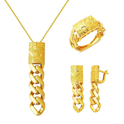 14K Yellow Gold Flower of Life Curb Minimalist Jewelry Set