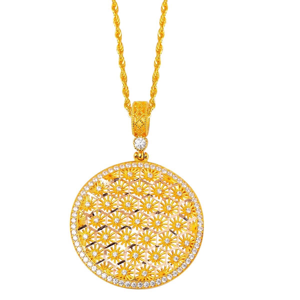 14K Yellow Gold Flower of Life Cubic Zirconia Necklace and Earrings Set (9.25 g)