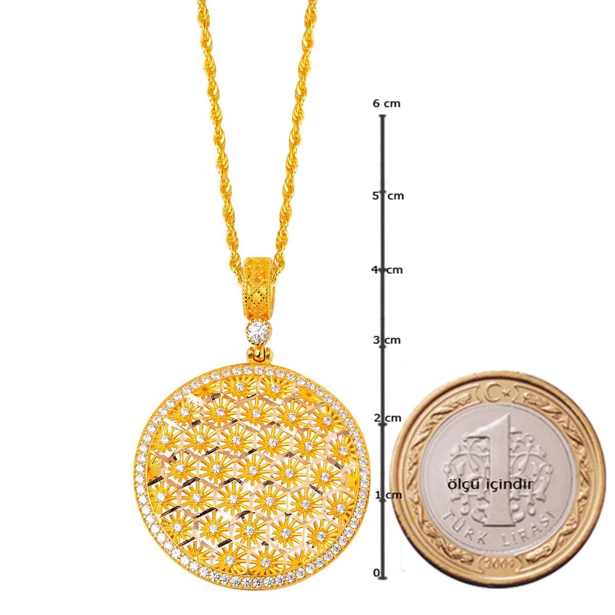 14K Yellow Gold Flower of Life Cubic Zirconia Necklace and Earrings Set (9.25 g)