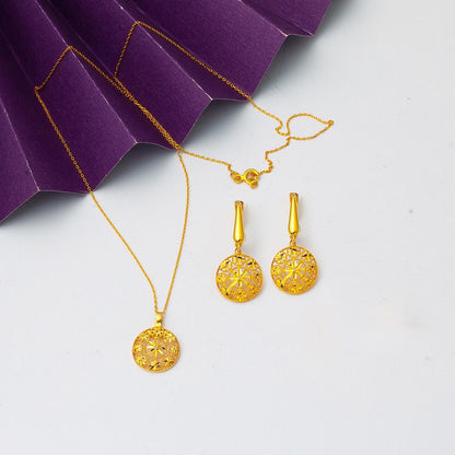 22K Yellow Gold Flower of Life Necklace and Earrings Set (5.85 g)