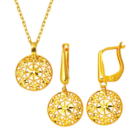22K Yellow Gold Flower of Life Necklace and Earrings Set (5.85 g)