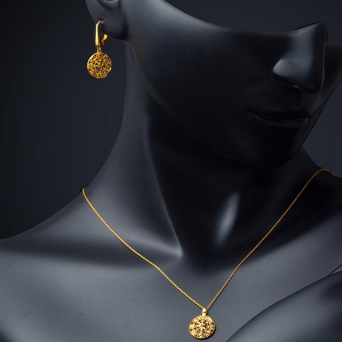 22K Yellow Gold Flower of Life Necklace and Earrings Set (5.85 g)
