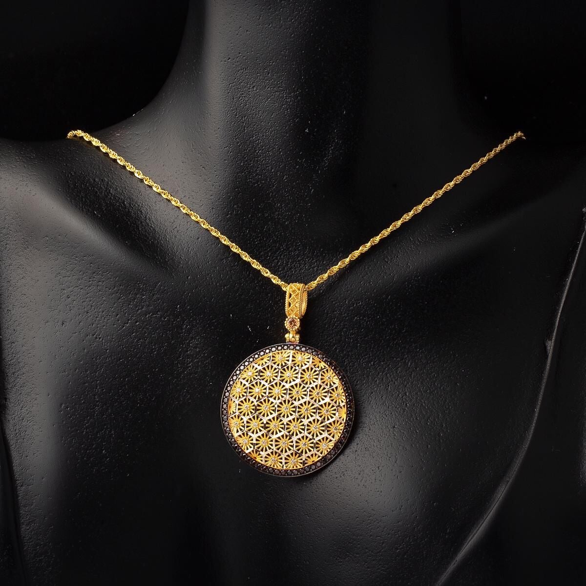 14K Yellow Gold Flower of Life Cubic Zirconia Necklace and Earrings Set (9.14 g)