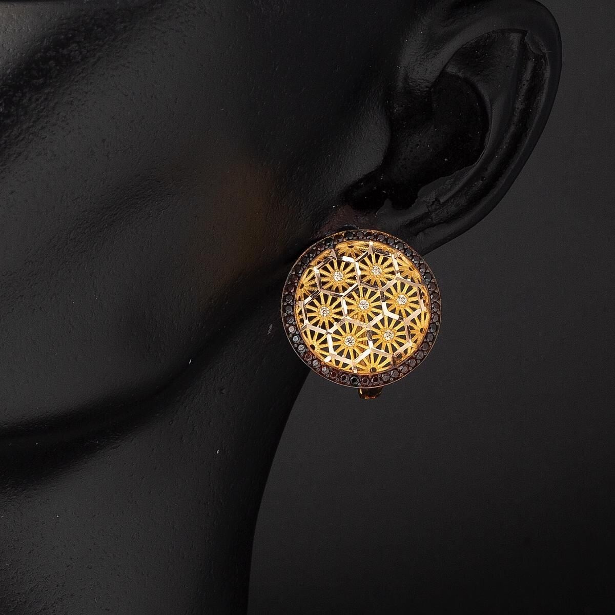14K Yellow Gold Flower of Life Cubic Zirconia Necklace and Earrings Set (9.14 g)