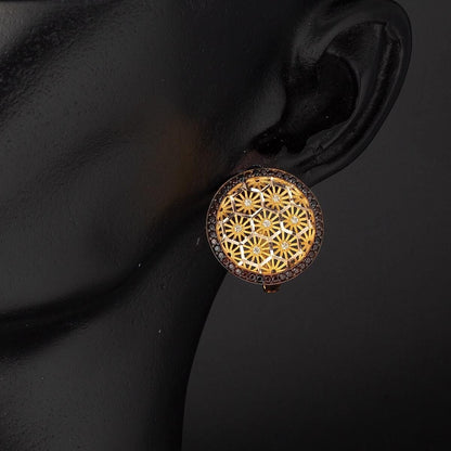14K Yellow Gold Flower of Life Cubic Zirconia Necklace and Earrings Set (9.14 g)