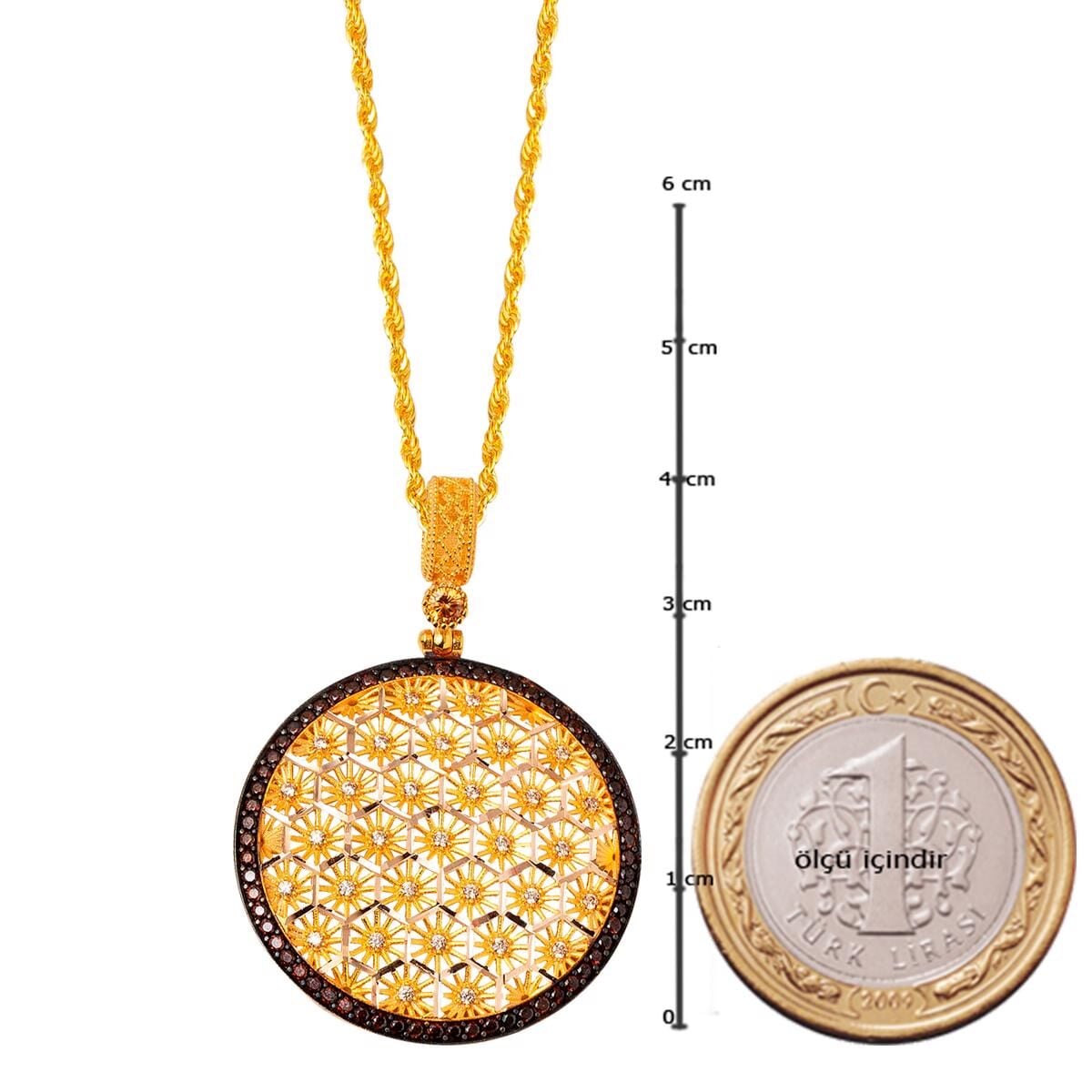 14K Yellow Gold Flower of Life Cubic Zirconia Necklace and Earrings Set (9.14 g)