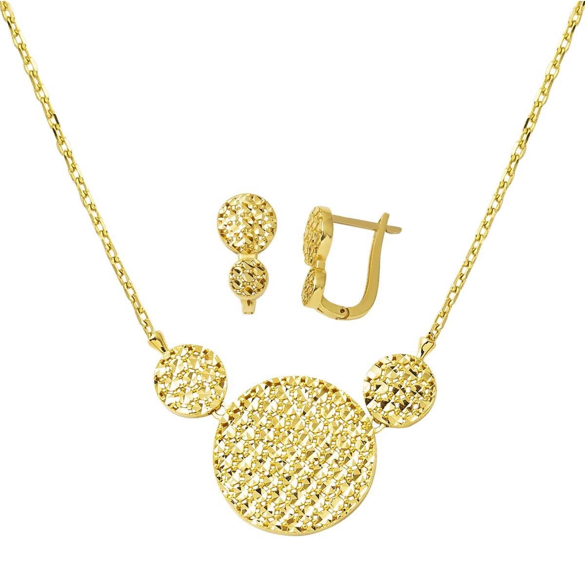 14K Yellow Gold Flower of Life Necklace and Earrings Set