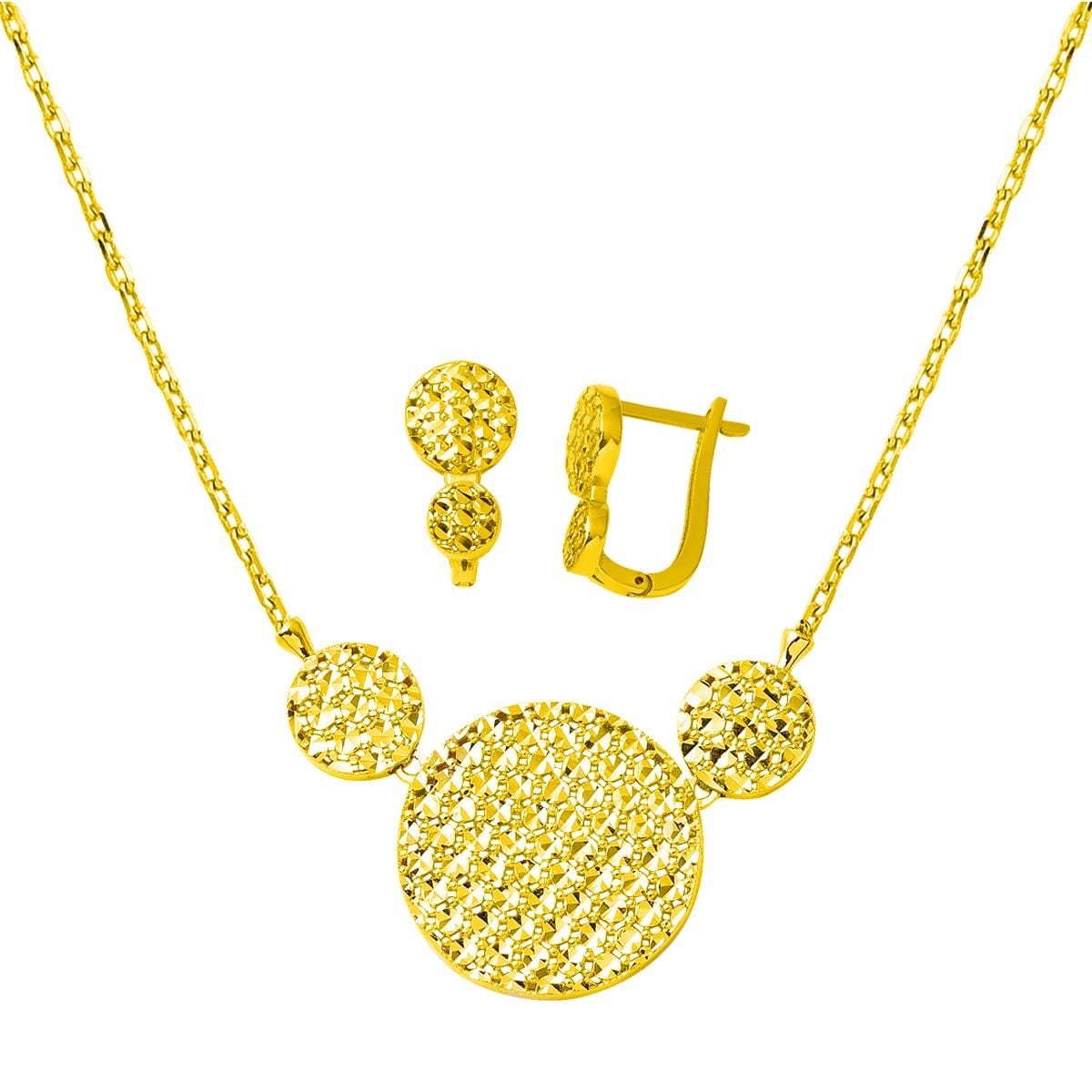 22K Yellow Gold Flower of Life Earrings and Necklace Set